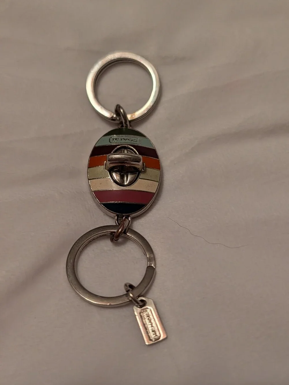 Coach Legacy Stripe Turnlock Valet Keychain GUC